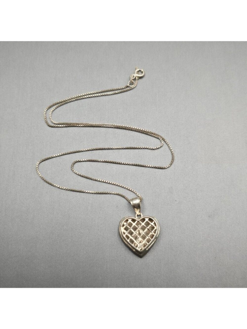 Vintage Sterling Silver Heart Necklace 18" Lattice Mesh Signed SA 925 Box Chain - Picture 15 of 15